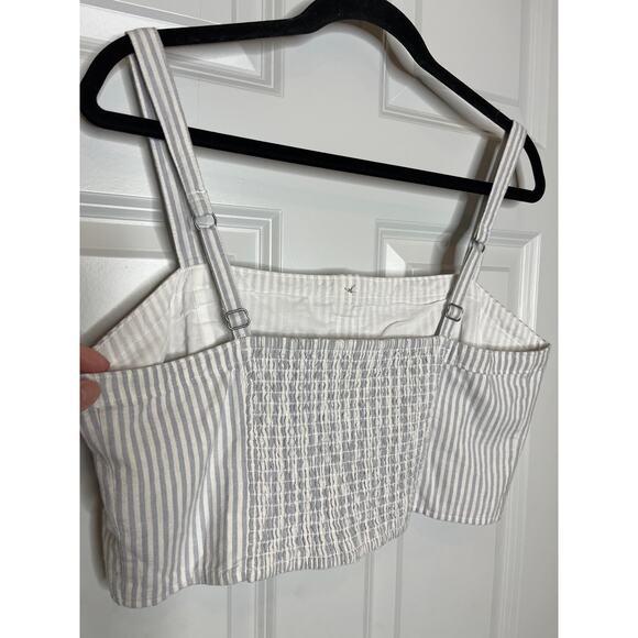 Abercrombie and Fitch NEW Blue Stripe Crop Shirt XL Smocked Adjustable Straps - Picture 3 of 8